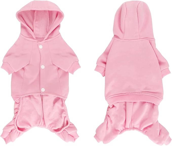 LifeWheel Hoodie, Pet Jumpsuit Fleece Sweatshirt Buttons, Clothes, LifeWheel Cold Weather Coats, Pajamas, Winter Warm Cotton Puppy Hoodie 4 Legs Small Medium Large Dogs Cats Boy Girl Black + Pink