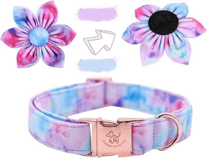 Elegant little tail Colorful Dog Collar for Female or Male Dogs, Flower Pet Collar Adjustable Dog Collars with Flower Gift for X-Large Dogs