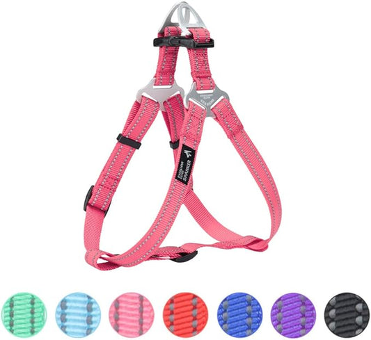 EXCELLENT ELITE SPANKER No Pull Dog Harness Adjustable Nylon Step-in Easy Pet Vest Chest Strap with Reflective and Leash Ring for Small Medium Large Breed Dogs Training Walking(Pink-L)