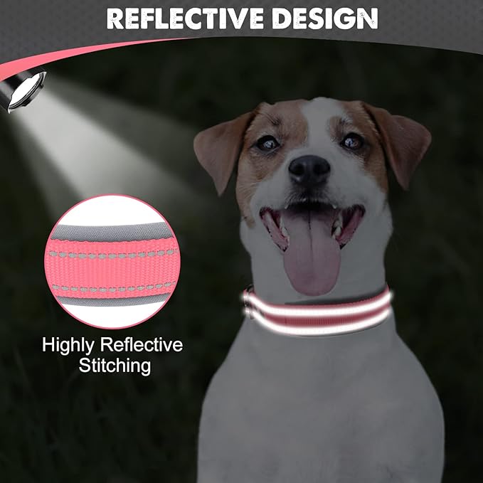 Joytale Dog Collar for Small Dogs, Neoprene Padded and Adjustable, Reflective Wide Heavy Duty Pet Collars with Durable Metal Belt Buckle for Walking, Pink, S