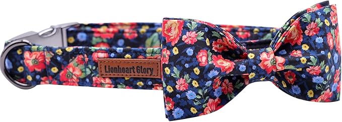Lionheart glory Premium Floral Dog Collars, Bowtie Dog Collar, Adjustable Heavy Duty Dog Collar with Bow for Large Dogs