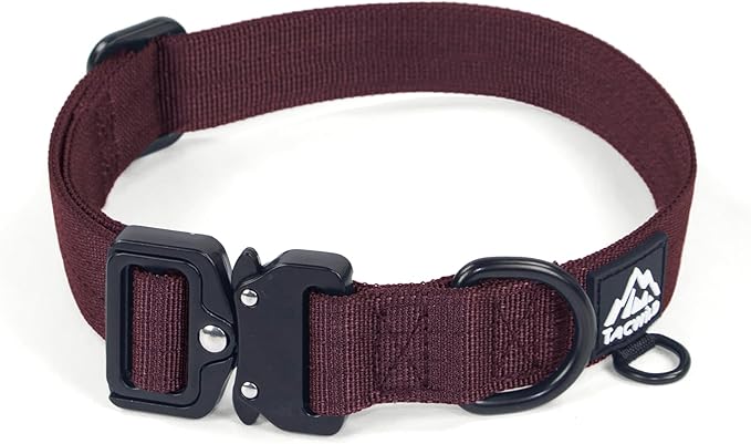 Heavy Duty Dog Collars for Medium and Large Dogs - Adjustable, Chew Proof Nylon Collar with Metal Quick Release Buckle and D-Ring for Dog Tags (Burgundy, L)