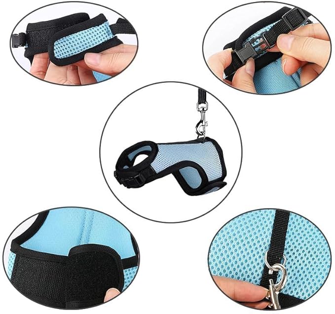 MANON ROSA Rabbit Harness and Leash Set - Adjustable Escape-Proof Training and Walking Gear for Guinea Pigs Bunnies Chinchillas Hamsters Ferrets Rats Kittens and Small Dogs Puppies Cats (Black,M)