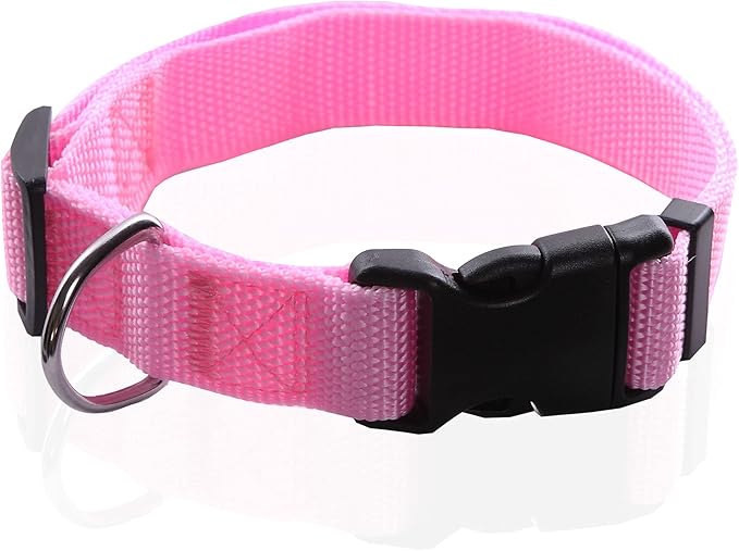 Adjustable Nylon Dog Collar, pet Collar 1 Inch 3/4 Inch 5/8 Inch Wide, for Large Medium Small Dogs (L(1" x 16-23"), Pink)
