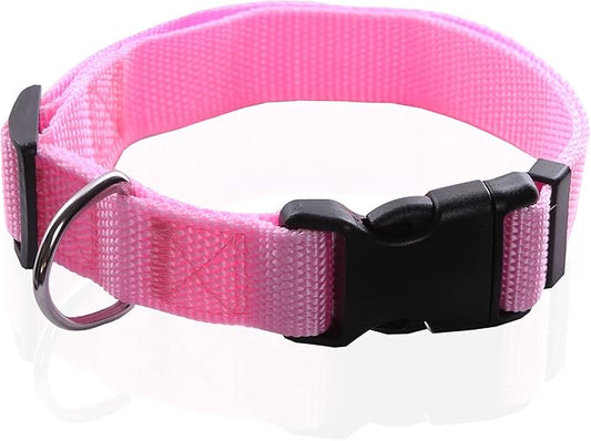 Adjustable Nylon Dog Collar, pet Collar 1 Inch 3/4 Inch 5/8 Inch Wide, for Large Medium Small Dogs (L(1" x 16-23"), Pink)