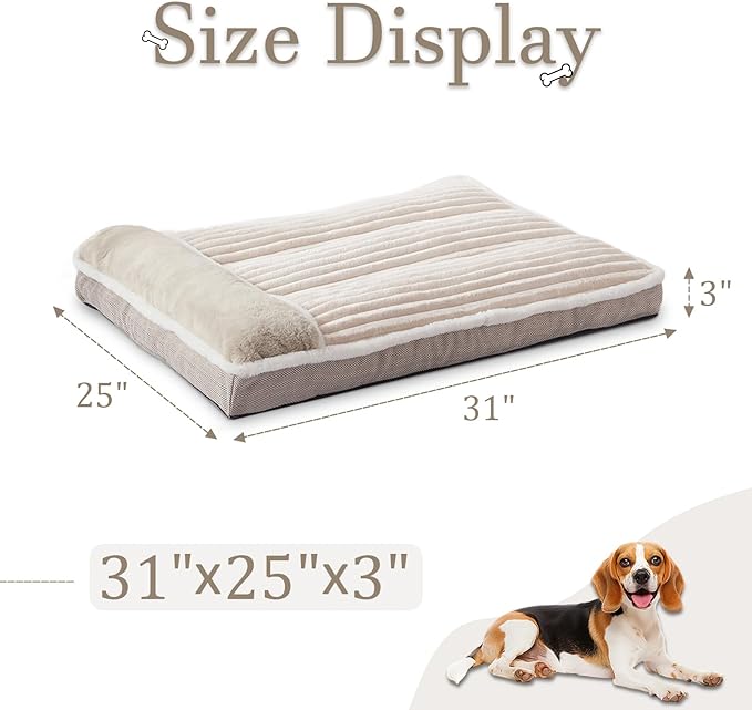 Dog Bed for Large Dogs, Dog Mattress with Pillow for Crate Kennel, Sofa pet Bed, Super Soft pet Bed for Medium, Jumbo, Small Dogs Breeds (Beige, Medium:(31"x25"x3")