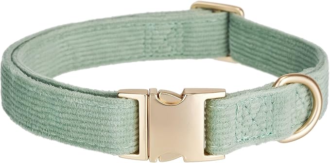 Soft Dog Collar with Metal Buckle Adjustable Durable Comfort Cotton Corduroy Collars for Small Medium Large Dogs Velvet Dog Collars,Green,Large