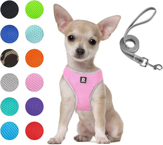 Puppy Harness and Leash Set- Dog Vest Harness for Small Dogs Medium Dogs- Soft Mesh Halter- Adjustable Reflective Dogy Harness- No Pull No Choke (S, Pink)