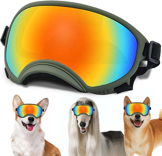 Small Dog Sunglasses Adjustable Strap UV Protection Winproof Dog Puppy Sunglasses Suitable Small Dogs Eyes Protection，Soft Dog Army Green Frame&Colours Lens-Small YD-230706671