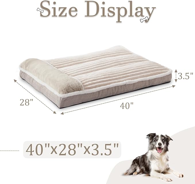Dog Bed for Large Dogs, Dog Mattress with Pillow for Crate Kennel, Sofa pet Bed, Super Soft pet Bed for Medium, Jumbo, Small Dogs Breeds (Beige, X-Large:(40"x28"x3.5")