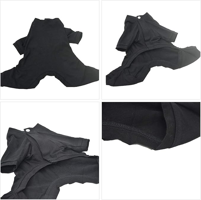 Lovelonglong Four Feet Dog Lightweight Pajamas, Pure Cotton Dog Jumpsuits 4 Legs Dog Onesies T-Shirt Stylish PJS Puppy Costume for Large Medium Small Dogs Black XS