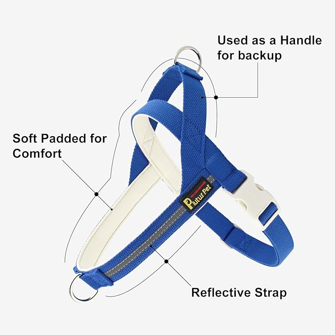 Plutus Pet Cotton Dog Harness and Leash Set, Reflective and Soft Padded, Quick Fit Vest Harness, for Small, Medium and Large Dogs, Royal Blue, XS