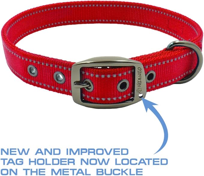 Max and Neo MAX Reflective Metal Buckle Dog Collar - We Donate a Collar to a Dog Rescue for Every Collar Sold (Small, RED)