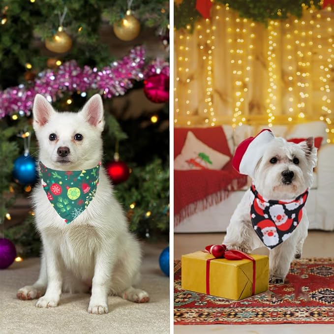 ADOGGYGO 4 Pack Dog Bandana Christmas Dog Scarf Triangle Bibs Kerchief Set Red Green Pet Christmas Costume Accessories Decoration for Small Dogs Puppies (Small)
