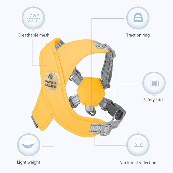 Patas Lague Dog Harness with Leash Set Adjustable Soft Padded Step-in Dog Vest No Choke No Pull Reflective for Small Pets with Poop Bags and Dispenser, Solid and No-chew, Yellow XS