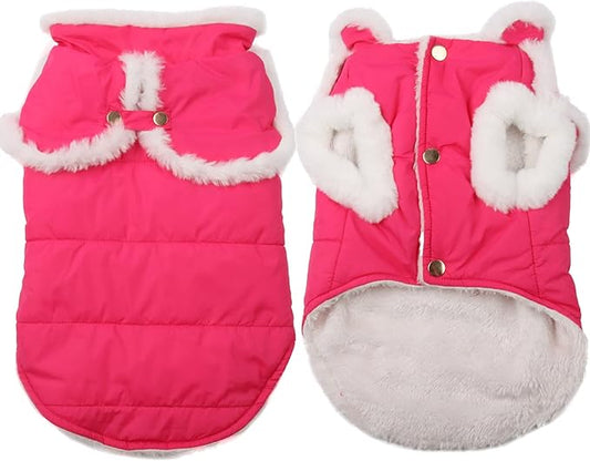 Shawl Design Fleece Lined Warm Dog Jacket for Winter Cold Weather,Soft Windproof Medium Dog Coat,Pink XL