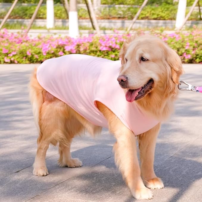 ANIAC Pink Dog T-Shirt for Medium Dog Girl Boy Solid Cotton Dog Shirt Summer Basic Tank Top Breathable Sleeveless Doggy Vest Cooling Pet Clothes for Dogs 44-55 LB (Pink1, 5XL)