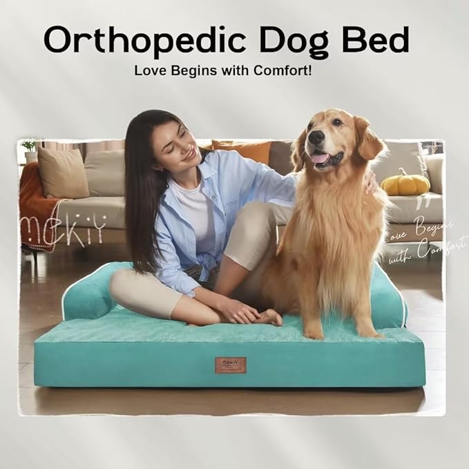 Orthopedic Large Dog Bed Washable: Large Size Dog Beds with Removable Washable Cover, XXLarge Orthopedic Aqua Blue Dog Beds for Big Pet Dogs