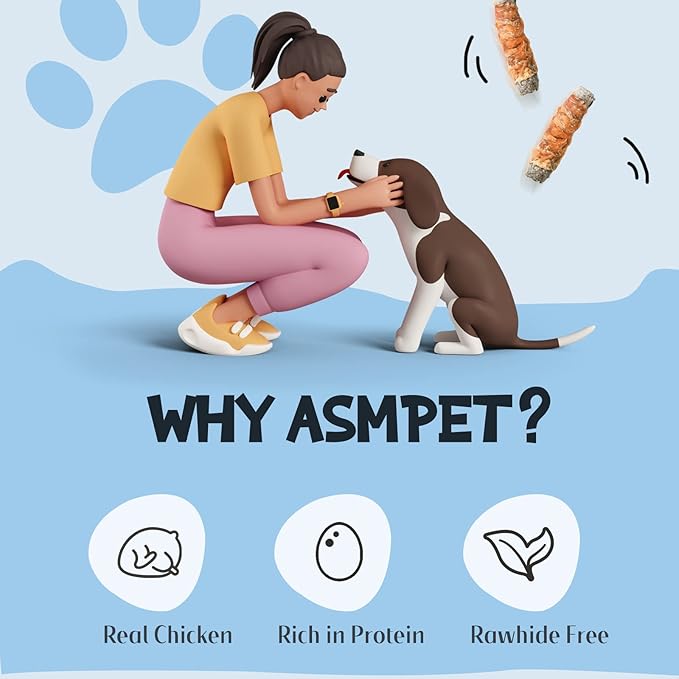 ASMPET Dog Treats, Chicken Wrapped Fish Skins Rich in Omega3 Rawhide-Free Grain-Free High Protein Low Fat Health Dog Bones for Small Medium Large Breeds (5 pcs,10.6 oz)
