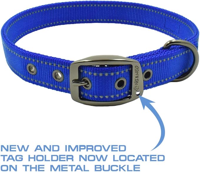 Max and Neo MAX Reflective Metal Buckle Dog Collar - We Donate a Collar to a Dog Rescue for Every Collar Sold (Medium, Blue)