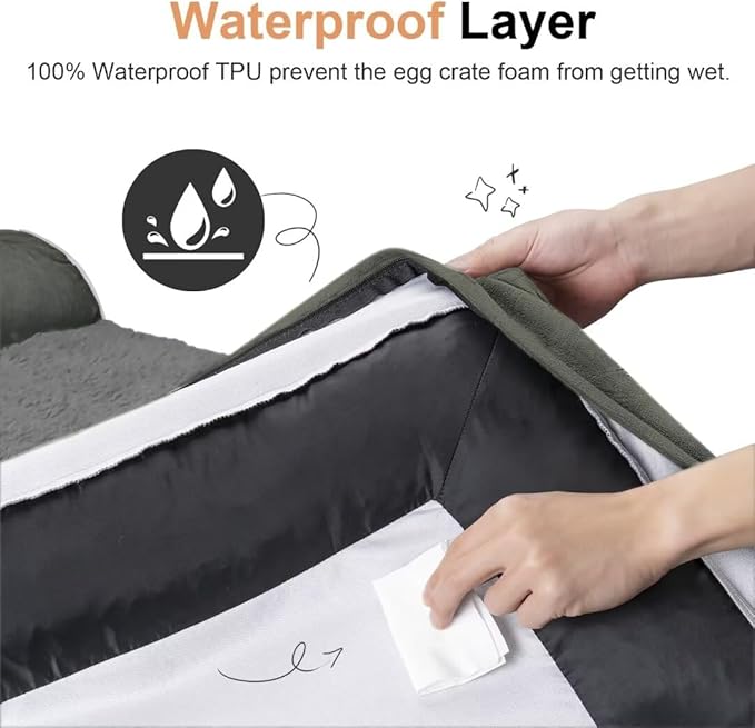 Large Dog Bed Orthopedic Washable: Beds Bolster XL Bed Large Big Dogs Memory Foam Couch Sofa Waterproof with Removable Cover - Dark Green