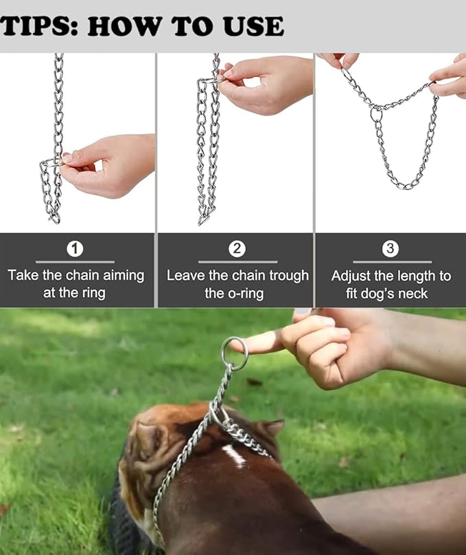 Freezx Dog Choke Collar Slip P Chain,Heavy Chain Metal Training Choke Collars, Adjustable Weather Proof Alloy Steel Necklace for Small Medium Large Dogs