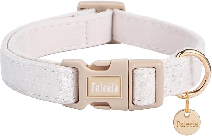 Faleela Dog Collar - Cute & Comfy Cotton Pet Collar, Adjustable Lightweight Design with Quick-Release Buckle, for Small, Medium & Large Dogs - Multiple Styles Available (Large, Beige)