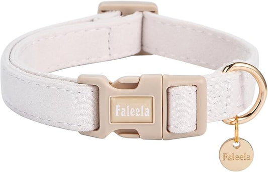 Faleela Dog Collar - Cute & Comfy Cotton Pet Collar, Adjustable Lightweight Design with Quick-Release Buckle, for Small, Medium & Large Dogs - Multiple Styles Available (Small, Beige)