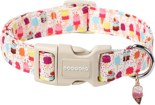 DOGWONG Summer Dog Collar, Popcile Dog Collar Durable Ice Cream Pet Dog Collars Cute Summer Beach Puppy Necklace for Small Medium Large Dogs