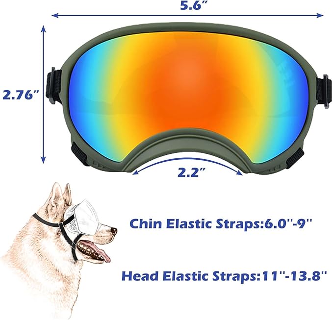 Small Dog Sunglasses Adjustable Strap UV Protection Winproof Dog Puppy Sunglasses Suitable Small Dogs Eyes Protection，Soft Dog Army Green Frame&Colours Lens-Small YD-230706671