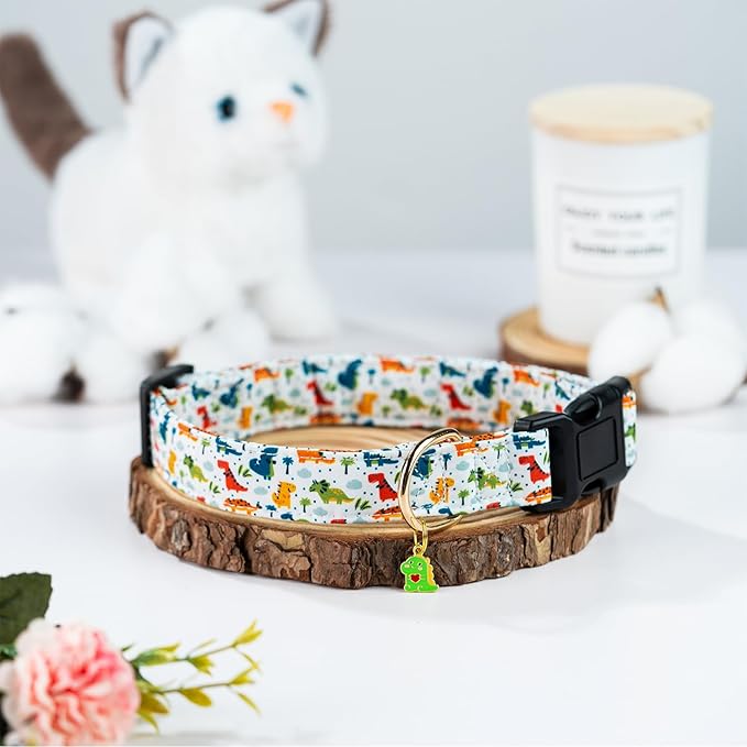 Cute Cotton Dog Collar for Small Medium Large Dogs Special Design Cute White Dinosaur Dog Collar for Boy Male Dogs Soft Adjustable Dinosaur Puppy Collars for Boy Male Dogs Pet Collar
