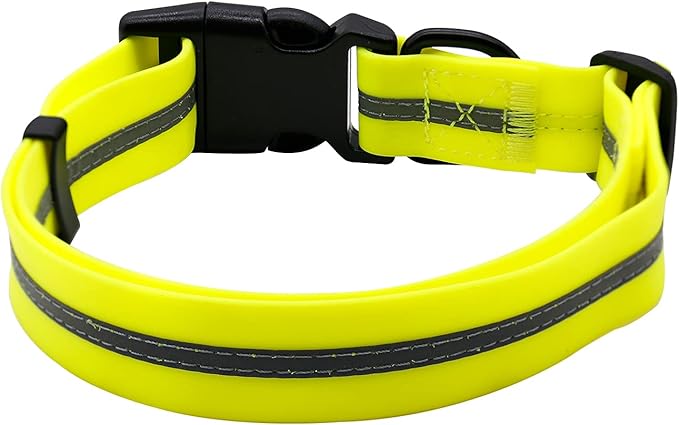 NIMBLE Dog Collar Waterproof Pet Collars Anti-Odor Durable Adjustable PVC & Polyester Soft with Reflective Cloth Stripe Basic Dog Collars S/M/L Sizes (Large (15.35”-24.8”inches), Fluorescent Yellow)