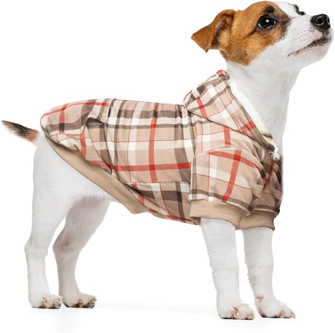 BEAUTYZOO Plaid Hoodie for Small Medium Large Dogs, British Style Soft Warm Sweater With Leash Hole, Hooded Cold Weather Clothes, Sweatshirt, Outfits, Winter Coat for Puppy Girls Boys