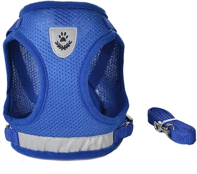 FEimaX Dog Harness and Leash Set for Walking, Soft Mesh Adjustable Easy Control Lightweight Cat Vest Harnesses with Reflective Strips, Escape Proof Small Dogs Cats Vests (Blue, X-Small)