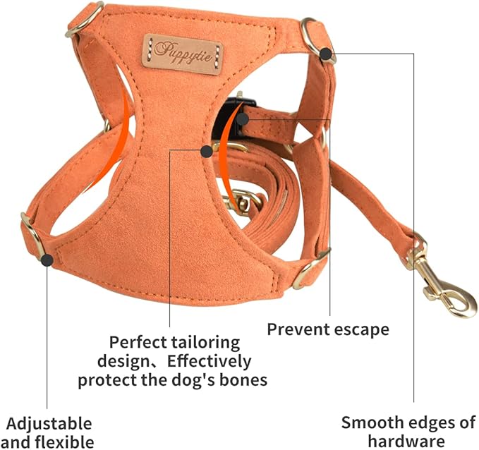 Puppytie No Pull Small Dog Harness with Multifunction Dog Leash,Lightweight Soft Adjustable No Choke Escape Proof Pet Harness Vest Pet Harness Vest,Orange,S