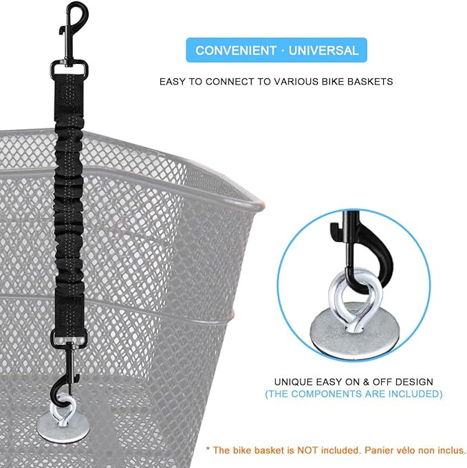 Dog Seat Belt for Bike Basket, Retractable Bicycle Dog Seatbelt, Elastic Pet Safety Leash Harness for Cat, Dog Leash Extension Attachment Shock Absorbing Lead Extension Absorber (Black)