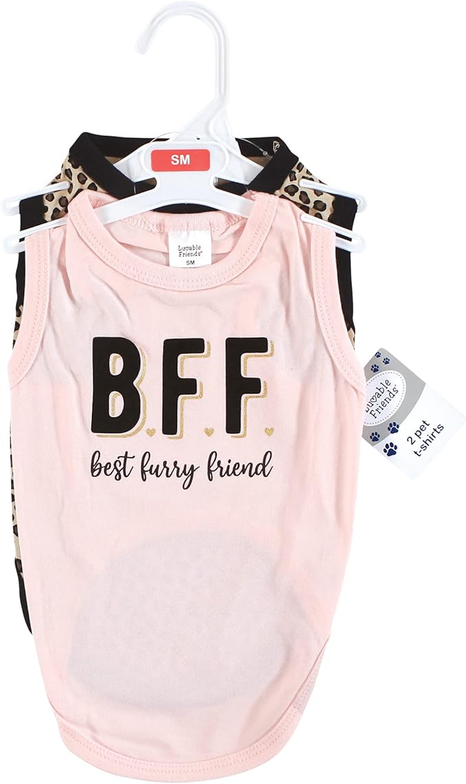 Luvable Friends Dog Pet Dog and Cats Cotton T-Shirts 2pk, BFF Leopard, Medium