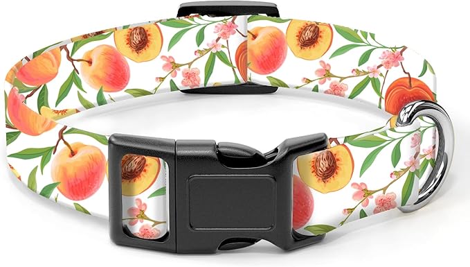 Dog Collar, Cute Dog Collar for Small Medium Large Dogs, Personalized Adjustable Soft Pet Collars with Quick Release Buckle for Walking Running, Cute Peaches