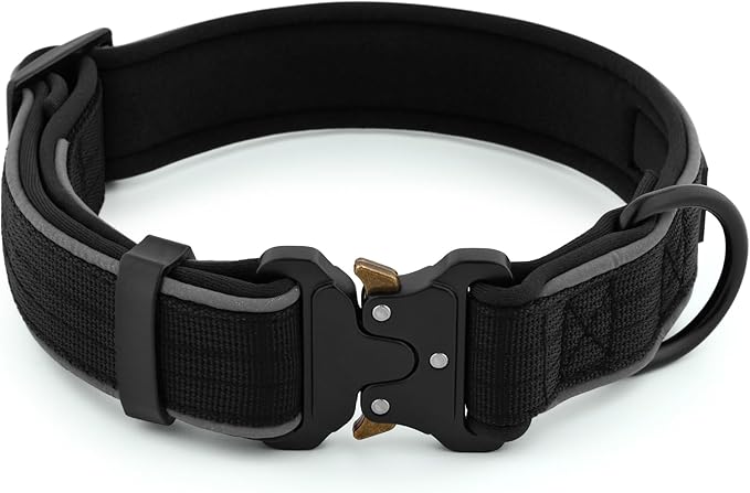 Plutus Pet Tactical Dog Collar, Reflective, Adjustable Heavy Duty Dog Collar, Soft Padded and Comfortable, for Small Medium and Large Dogs (Black, XL)