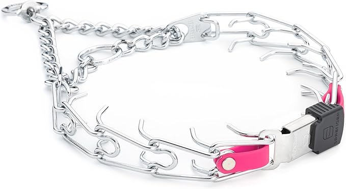 Herm Sprenger Chrome Plated Steel Dog Collar with Quick Release ClicLock Buckle and Biothane Insert Training Collar for Dogs Made in Germany (Passionfruit Pink, 23in x 3.2mm(Neck Size up to19-20in))