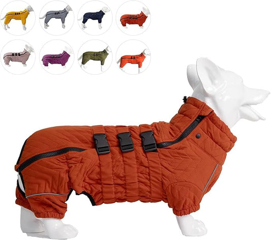 Lovelonglong Warm Dog Coat Double Layers Dog Vest, 4 Legs Covered Windproof Waterproof Reflective Warm Dog Vest Outdoor Skating Dog Costume for Corgis Dachshund Dog Orange D-S
