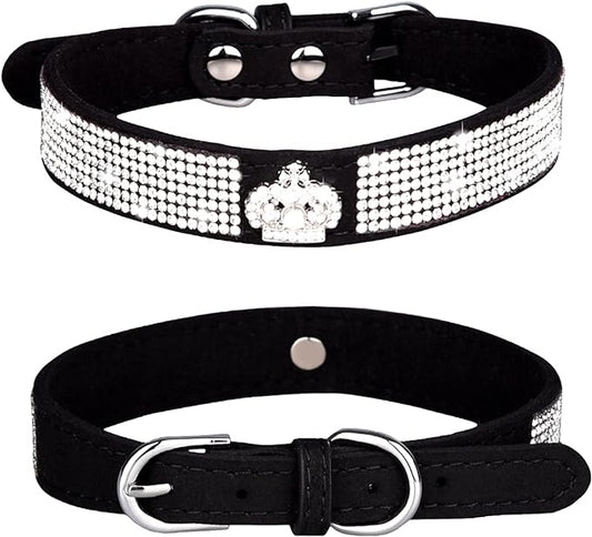 Rhinestone Dog Collar, Cute Dazzling Sparkling Soft Suede Leather Dog Cat Rhinestone Collar Crystal Diamond Pet Dog Puppy Collar (L, Black-4)