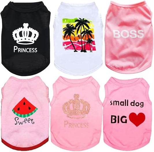 6Pcs Dog Clothes for Small Medium Puppy Girl Summer Shirt Costume for Chihuahua Yorkie Female Pet Outfits Cat Clothing Pink Vest Apparel