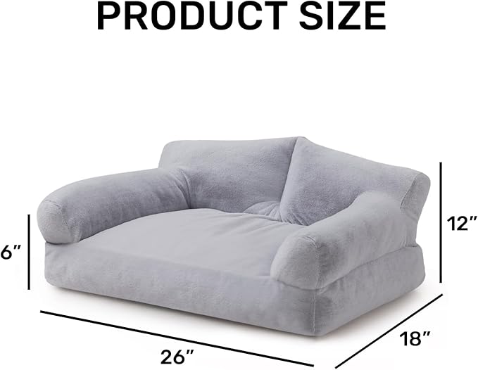 Hollypet Fluffy Plush Dog Cat Pet Couch Soft Calming Sofa Beds for Medium Small Cats and Dogs, Smoky Gray