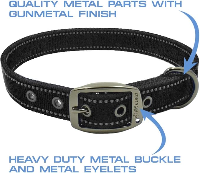 Max and Neo MAX Reflective Metal Buckle Dog Collar - We Donate a Collar to a Dog Rescue for Every Collar Sold (Medium, Black)