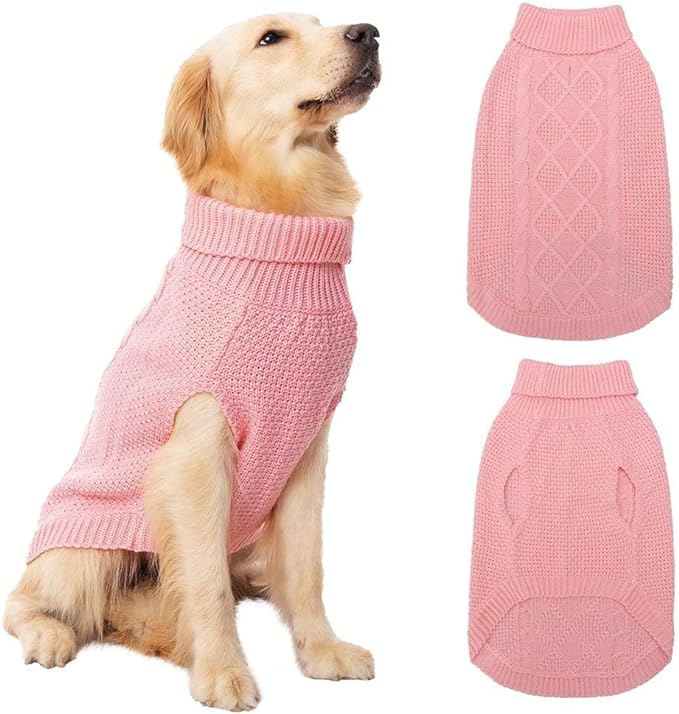 Mihachi Turtleneck Dog Sweater - Winter Coat Apparel Classic Cable Knit Clothes with Leash Hole for Cold Weather, Ideal Gift for Pet in New Year