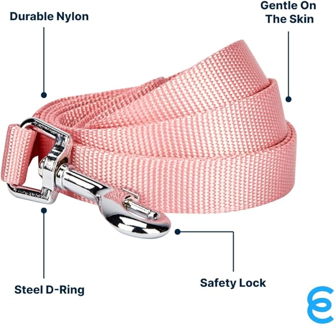 Blueberry Pet Essentials Durable Classic Dog Leash | Basic Nylon Dog Leash | 5ft. x 3/8" X-Small Dog Leash | Baby Pink Dog Leash | Standard Dog Leashes & Lightweight Dog Leash for Training