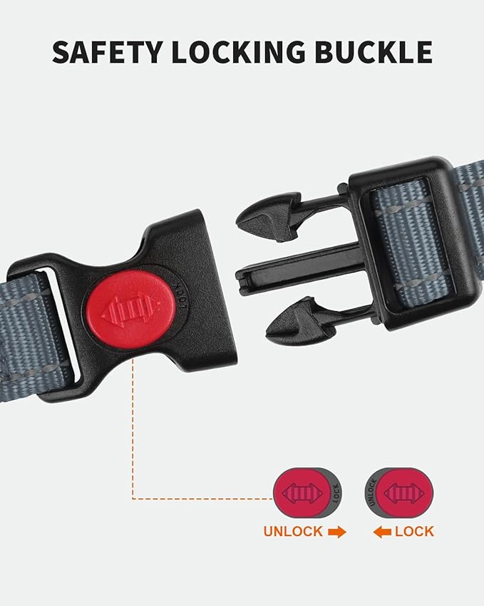 FunTags Reflective Martingale Collar for Dogs, Quick Release Buckle, 5FT Double Handle Dog Leash Padded, Dog Collar and Leash Set, Adjustable for Large Dogs (Grey, L)