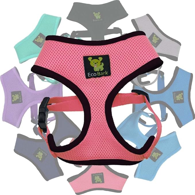 EcoBark Dog Harness - Eco-Friendly Max Comfort Harnesses - Luxurious Soft Mesh Halter - Over The Head Harness Vest- No Pull and No Choke for Small, Toy Breed, and Teacup Dogs (XS, Light Pink)