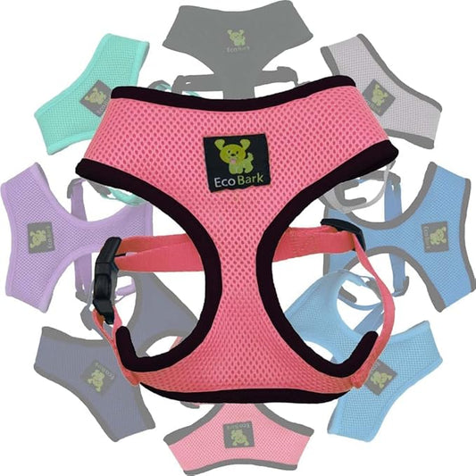 EcoBark Dog Harness - Eco-Friendly Max Comfort Harnesses - Luxurious Soft Mesh Halter - Over The Head Harness Vest- No Pull and No Choke for Small, Toy Breed, and Teacup Dogs (XS, Light Pink)
